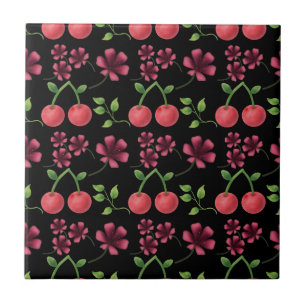 Carreau Motif floral à la cerise rouge