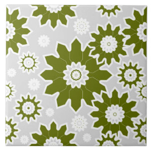 Carreau motif floral Abstrait, vert olive, blanc, gris