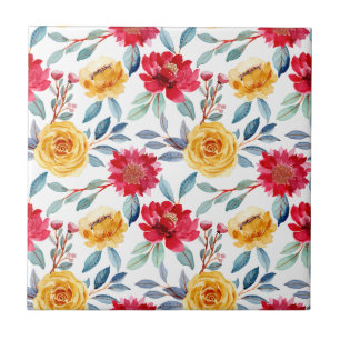 Carreau Motif floral aquarelle ensoleillé en rose jaune