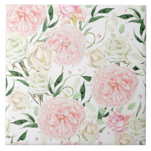 Carreau Motif floral aquarelle rose tendre et pivoine