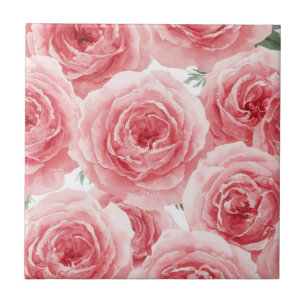 Carreau Motif floral aquarelle roses carmin pétale rose