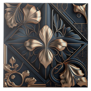Carreau Motif floral Art Déco en bronze et diamant