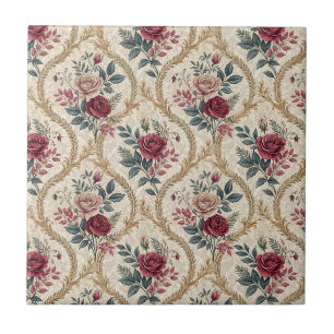 Carreau Motif floral baroque orné damassé vintage de rose