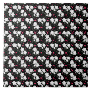 Carreau Motif floral blanc élégant sur fond noir