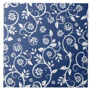 Carreau motif floral bleu et blanc