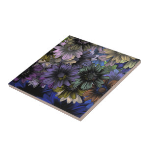 Carreau Motif floral bleu et orange