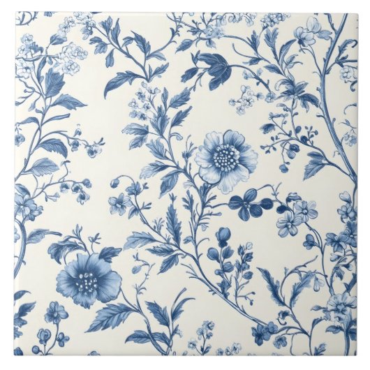 Carreau Motif Floral Bleu Portugais (Devant)
