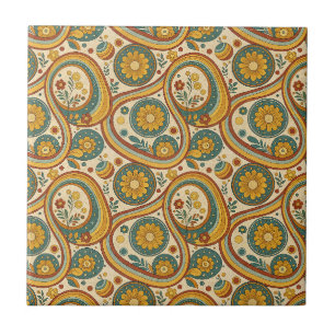 Carreau Motif floral bohème vintage rétro avec spirales et