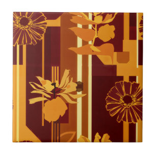 Carreau Motif floral botanique tons de terre
