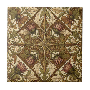 Carreau Motif floral chardon marron chaud victorien