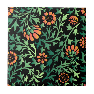 Carreau Motif floral complexe avec feuilles vertes