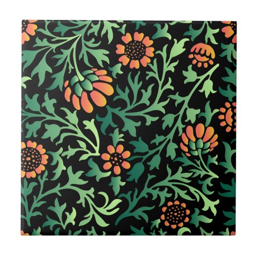 Carreau Motif floral complexe avec feuilles vertes (Devant)