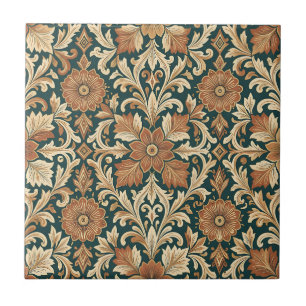 Carreau Motif floral damasqué victorien avec bronze cuivré