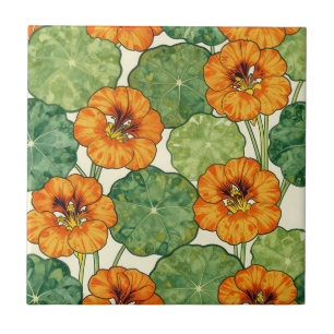 Carreau Motif floral de capucine à l'aquarelle