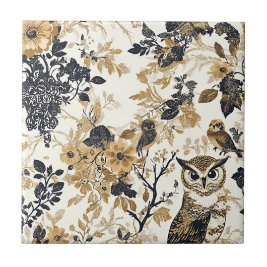 Carreau Motif floral de chêne beige rustique (Devant)
