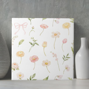 Carreau Motif floral de fleurs jaunes roses à l'aquarelle