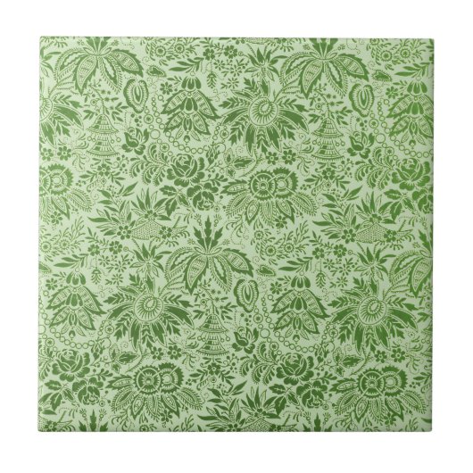 Carreau Motif floral de fleurs vertes vintage joli (Devant)