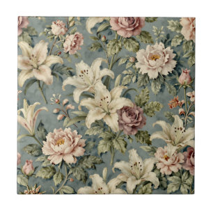 Carreau Motif floral de lys pivoine vintage