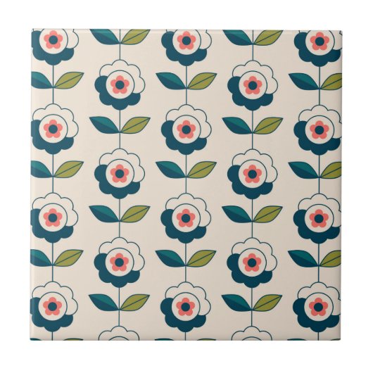 Carreau Motif floral de rétro turquoise (Devant)