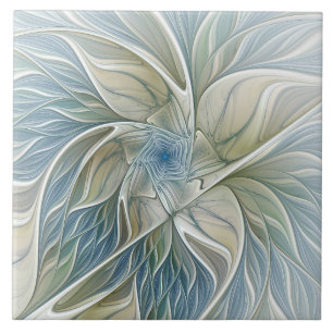 Carreau Motif floral de rêve abstrait bleu kaki fractal