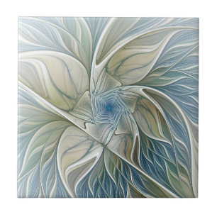 Carreau Motif floral de rêve abstrait bleu kaki fractal