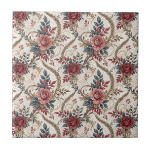 Carreau Motif floral de rose et de volutes à la française