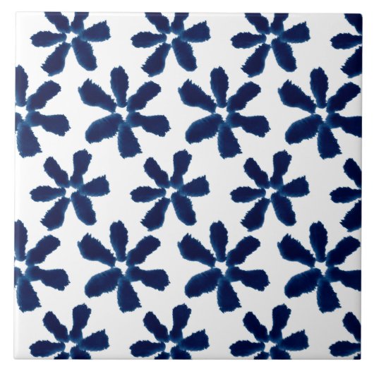 Carreau Motif floral d'encre couleur blanche bleu Indigo (Devant)