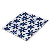 Carreau Motif floral d'encre couleur blanche bleu Indigo (Côté)