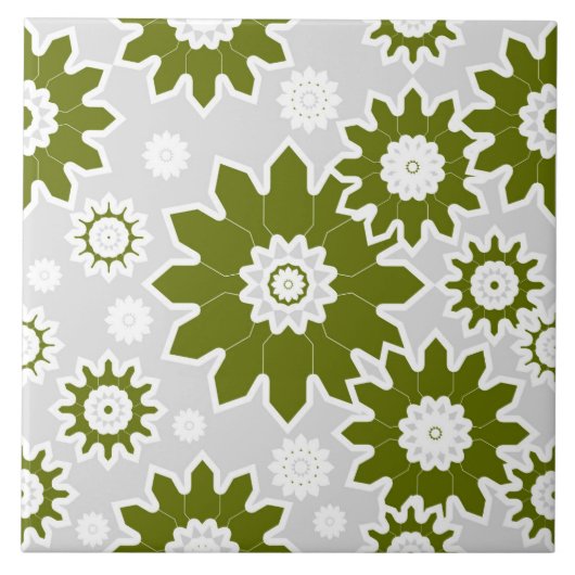 Carreau Motif floral, design moderne, vert olive, blanc (Devant)