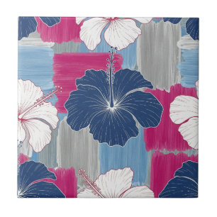 Carreau Motif floral d'hibiscus bleu élégant (2)