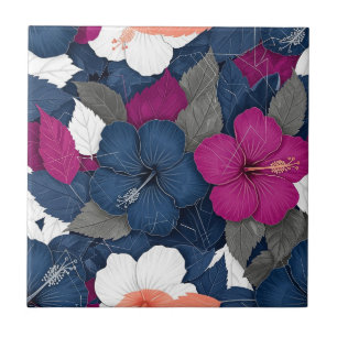 Carreau Motif floral d'hibiscus bleu élégant (3)