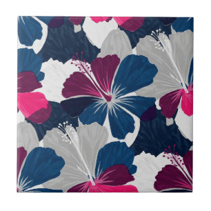 Carreau Motif floral d'hibiscus bleu élégant (6)