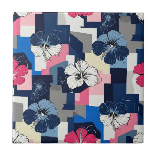 Carreau Motif floral d'hibiscus bleu élégant (7)