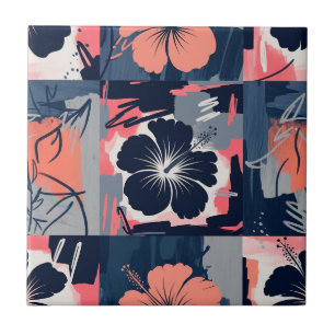 Carreau Motif floral d'hibiscus bleu élégant (9)