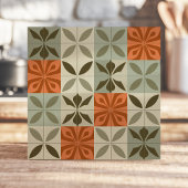 Carreau Motif floral du milieu du siècle en Terracotta et