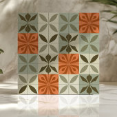 Carreau Motif floral du milieu du siècle en Terracotta et