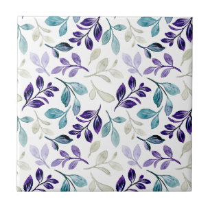 Carreau Motif floral élégant avec feuilles rouges et bleue