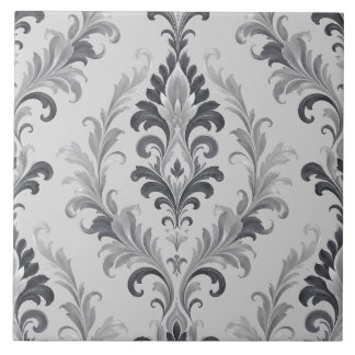 Carreau Motif floral en damas baroque gris argenté