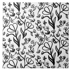 Carreau Motif floral en noir et blanc