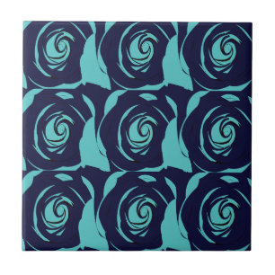 Carreau Motif floral fleur rose bleu marine