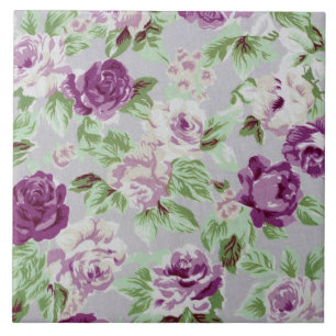 Carreau Motif floral Fleurs violettes Feuillage vert