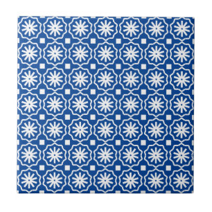 Carreau Motif floral géométrique moderne blanc bleu