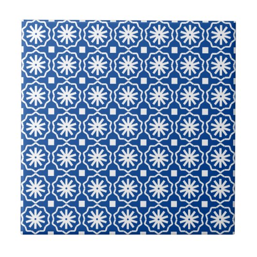 Carreau Motif floral géométrique moderne blanc bleu (Devant)