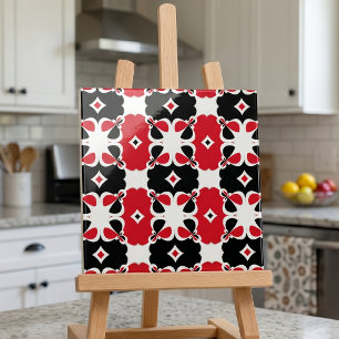 Carreau Motif floral géométrique rétro rouge noir blanc