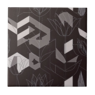 Carreau Motif floral géométrique tulipe taupe noir moderne