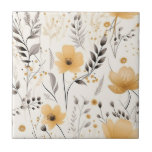 Carreau Motif floral gris jaune<br><div class="desc">Un beige clair et doux,  couleur lin comme arrière - plan. Décoré de fleurs bleues et de feuillage gris.</div>