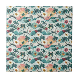 Carreau Motif floral hawaïen de vague océanique de plage t