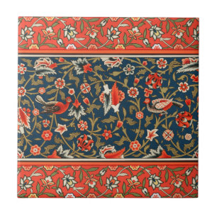 Carreau Motif floral indo-persan bohème vintage rouge