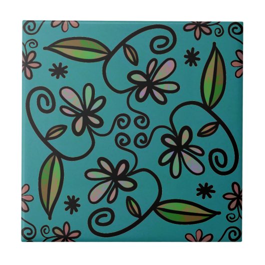 Carreau Motif floral mignon sarcelle (Devant)