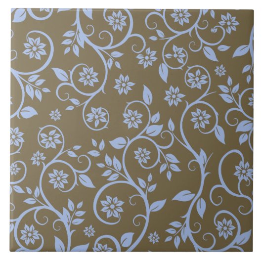 Carreau motif floral moderne bleu et marron (Devant)